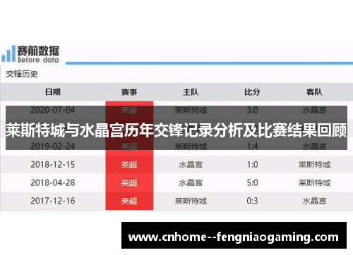 莱斯特城与水晶宫历年交锋记录分析及比赛结果回顾