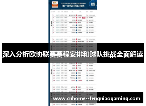 深入分析欧协联赛赛程安排和球队挑战全面解读